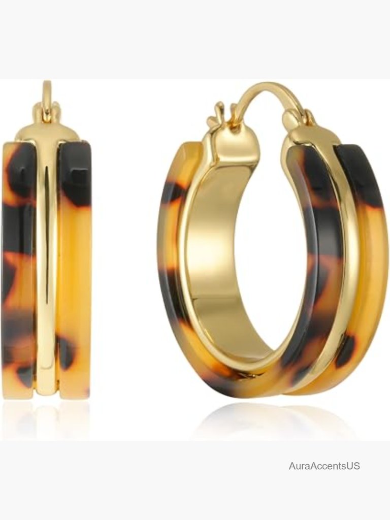 Chunky Leopard Print Hoop Earrings 14k Gold Plated Acrylic Huggie Earrings